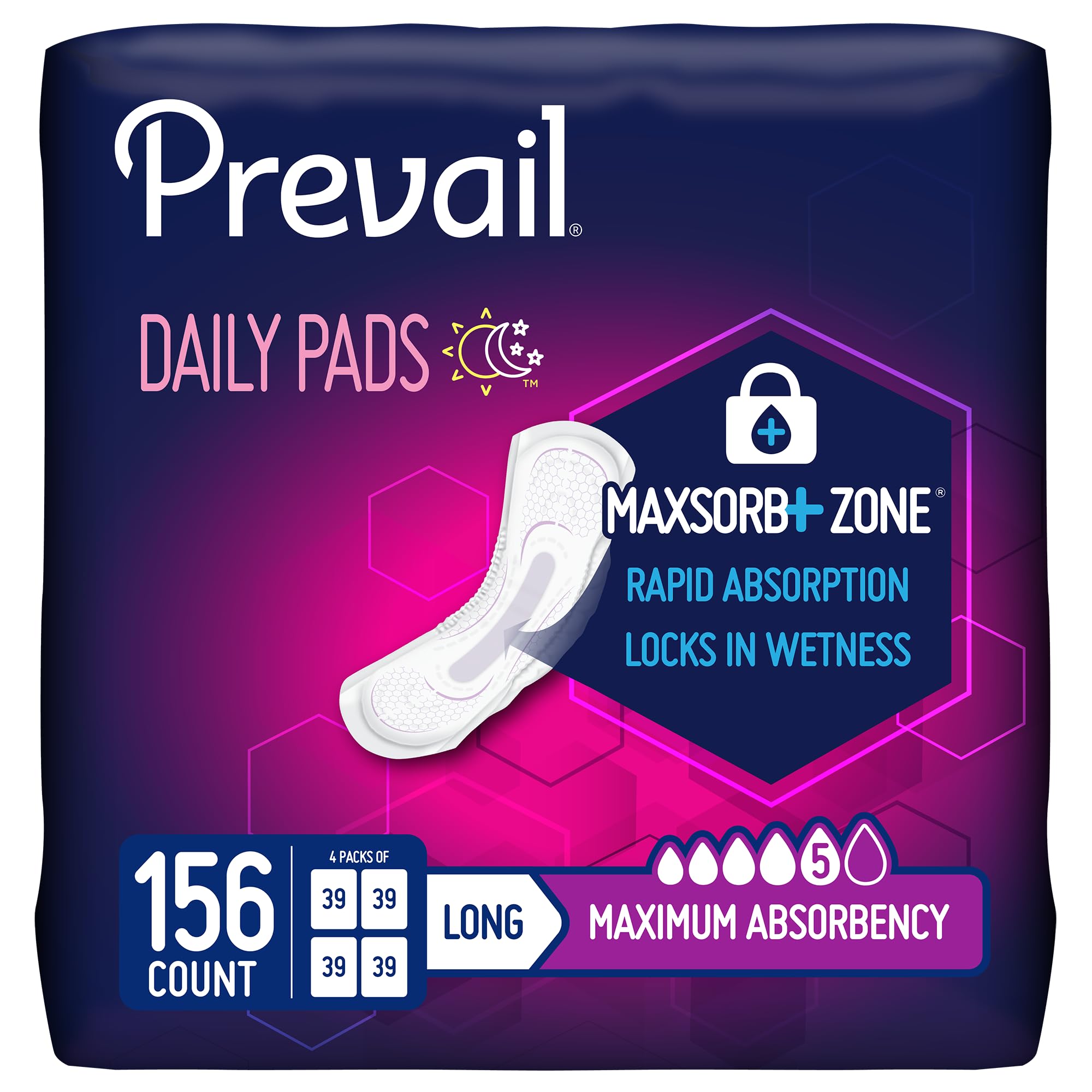 Photo 1 of Prevail Incontinence Bladder Control Pads for Women, Maximum Absorbency, Long Length, 39 Count (Pack of 4)