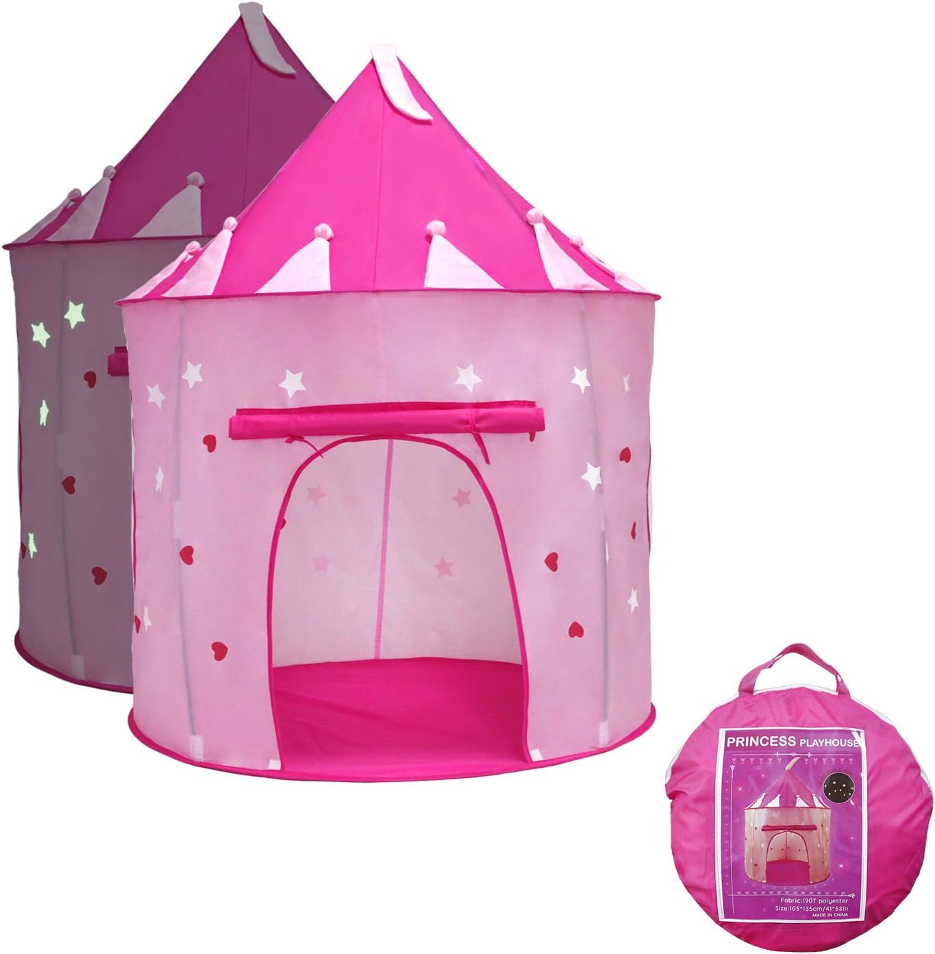 Yoobe Princess Castle Play Tent with Glow in the Dark Stars, your kids will enjoy this Foldable Pop Up pink play tent/house toy for Indoor & Outdoor Use