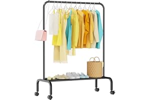STARLATTA Rolling Clothing Racks for Hanging Clothes, Garment Rack for Clothes to Hang, Metal Portable Wardrobe Rack for Coats, Jackets, Shirts, Dress,Black