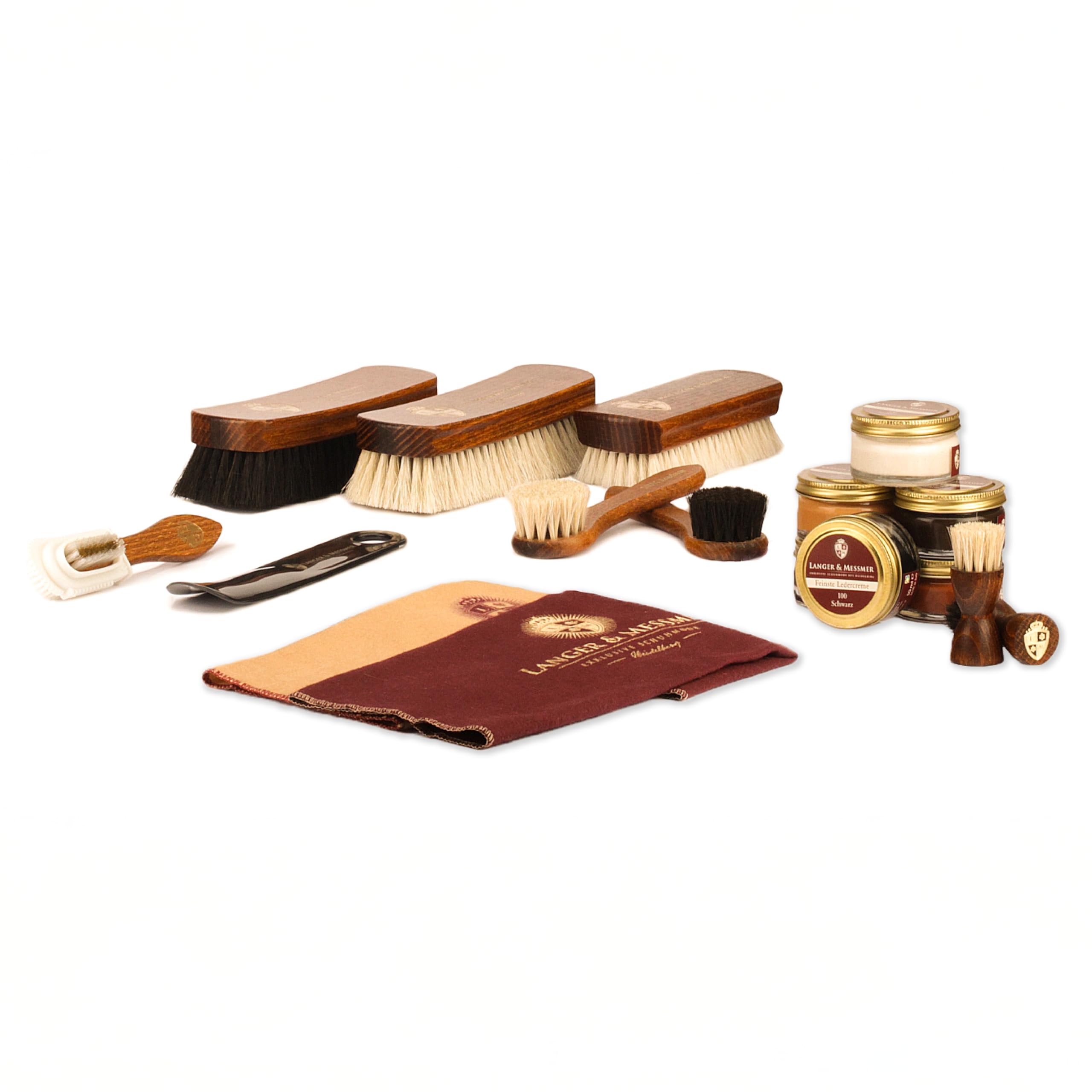 Langer &amp; Messmer 17&nbsp;Piece Shoe Care Set Including Leather Care Creams and High-Quality Professional Shoe Brushes in  Horsehair and Goat Hair &nbsp;&ndash;&nbsp;Shoe Cleaning Kit for professional shoe care