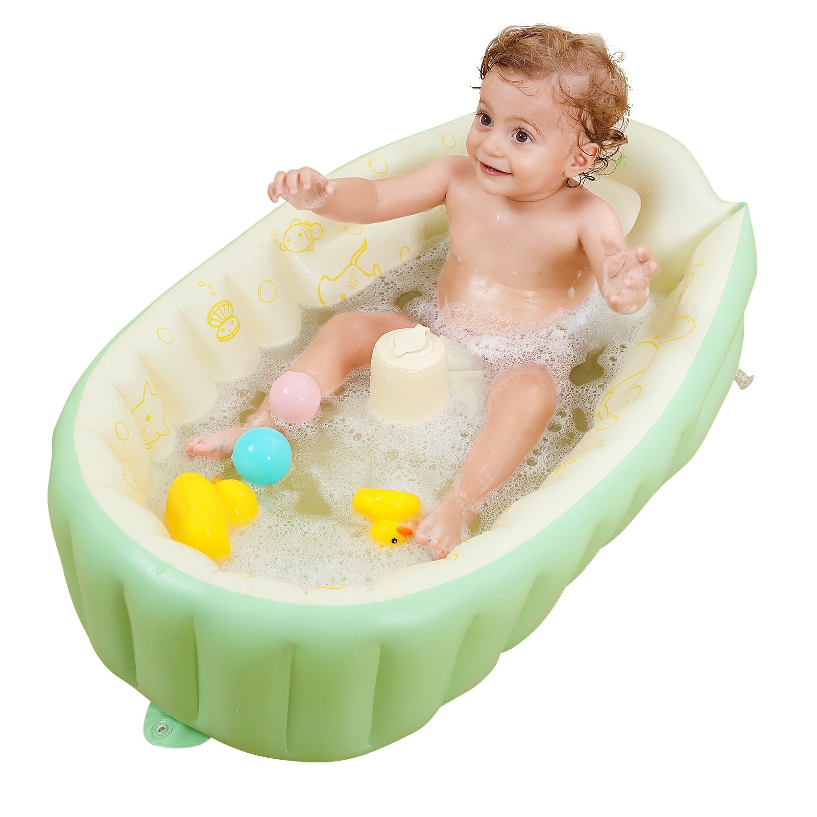 Photo 1 of Rlozftel Baby Bathtub, Inflatable Baby Bathtub with Press Type Air Pump(Tool Free), PVC Materials(Phthlate Free), Safety Non Slip Baby Bath Tub with Back Support & Thick Cushion for 0-3 Ages, Green