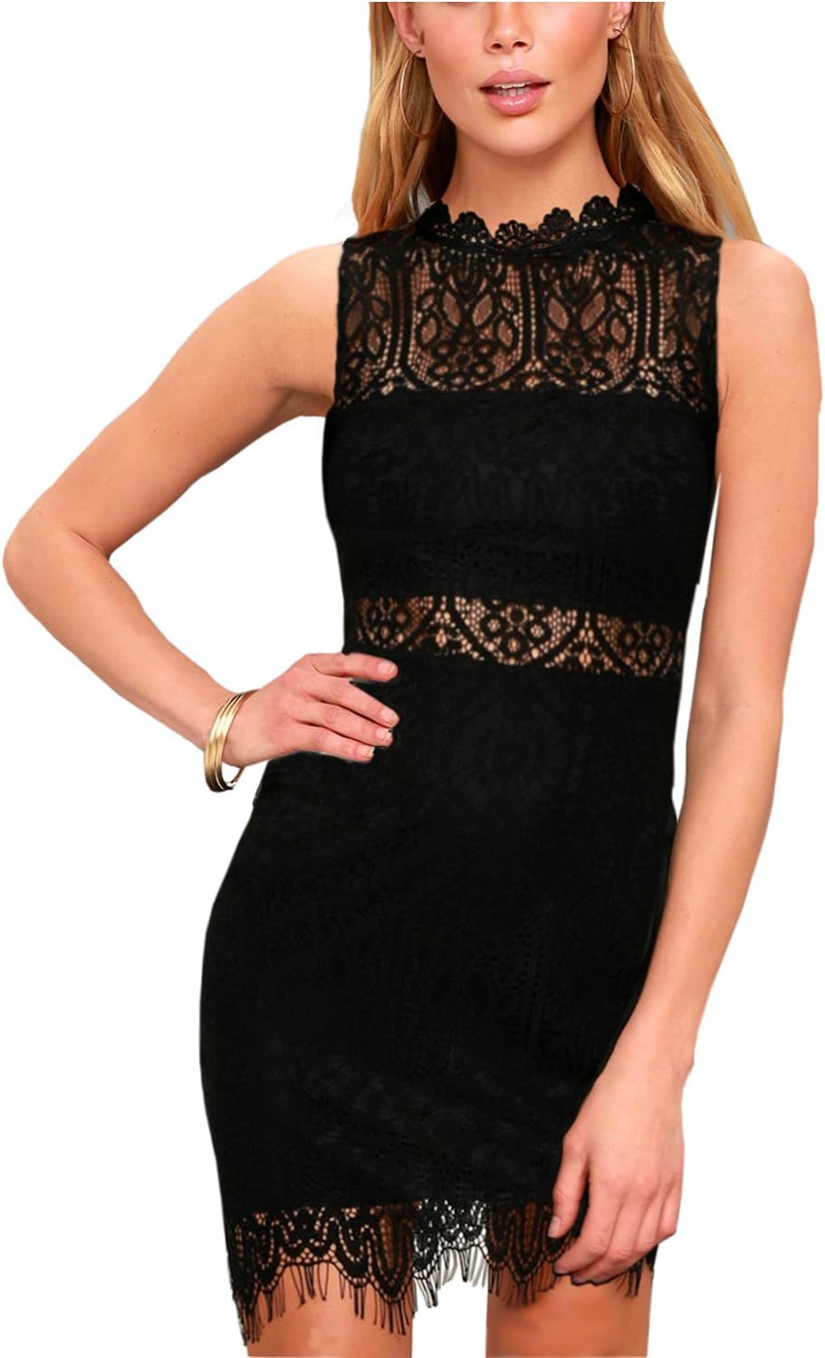 Zalalus Women's Elegant Sleeveless High Neck Floral Lace Cocktail Party Dress
