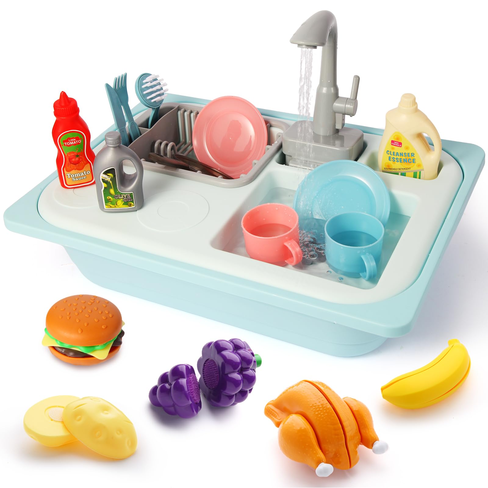 Photo 1 of Asweets Color Changing Kitchen Sink Toys, Toddler Sink Toys with Running Water, Pretend Play Toys with Upgraded Faucet, Automatic Water Cycle System (Blue)