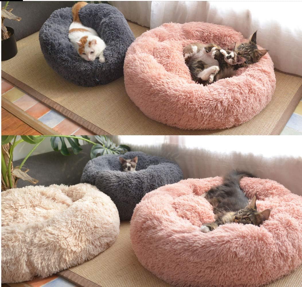 Neekor Cat Dog Beds, Soft Plush Donut Pet Bedding Winter Warm Sleeping Round Fluffy Pet Calming Bed Cuddler for Puppy Dogs/Cats, Size: Small/Medium/Large (Pink/Medium) : Pet Supplies
