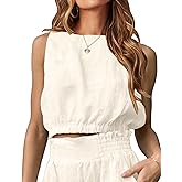IDEALSANXUN Womens Crop Linen Tank Tops Casual Summer Beach Crewneck Sleeveless Shirts Blouse Vest Top