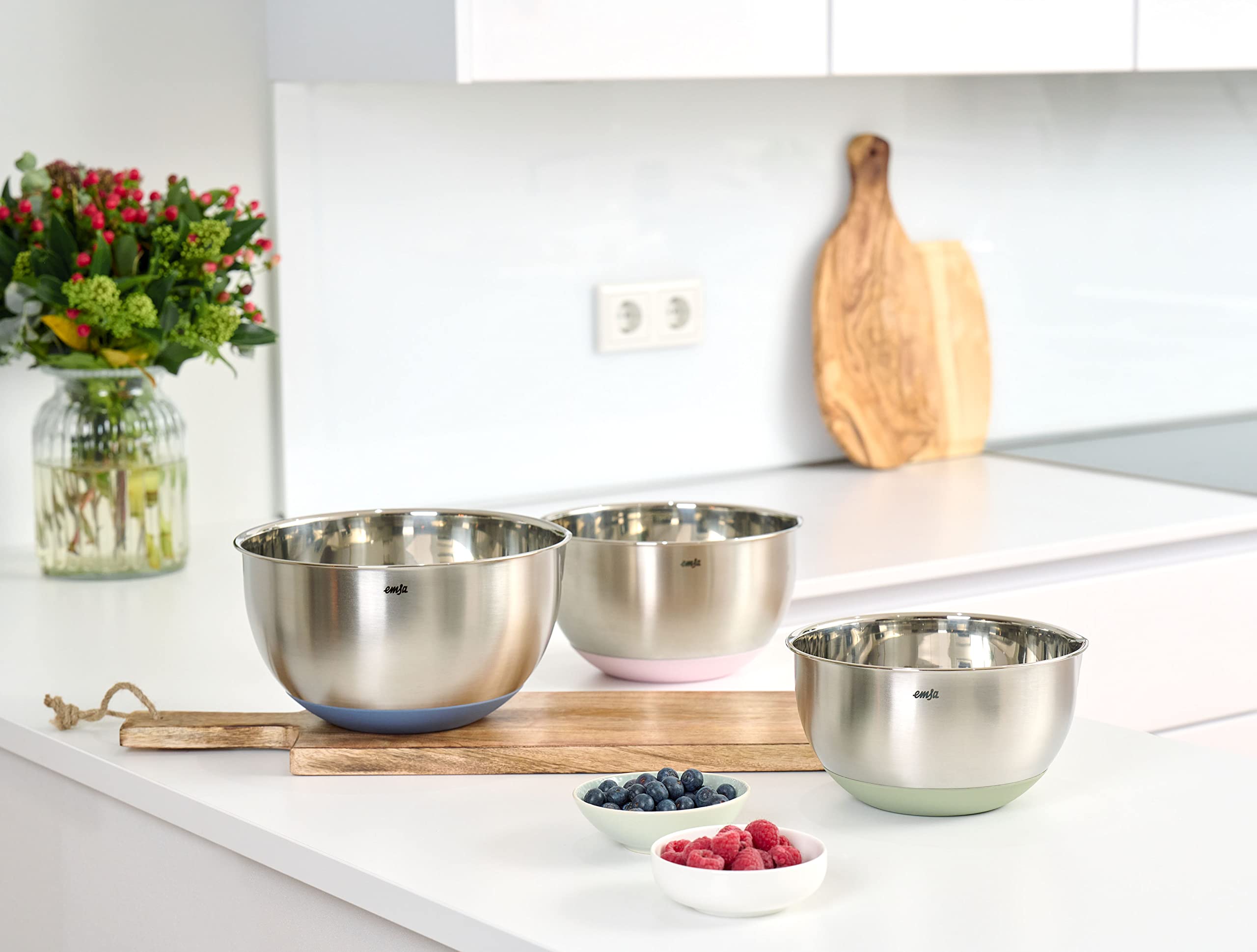 Emsa Prep&Bake Rührschüssel aus Edelstahl 18 cm, Rutschfester Boden, Kratzfest, Edelstahl Schüssel mit Ausgießrand, Stapelbar, Rosa, K3271834 8