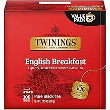Twinings English Breakfast Black Tea Individually Wrapped Bags, 100 Count (Pack of 1), Smooth, Flavourful, and Robust, Caffei