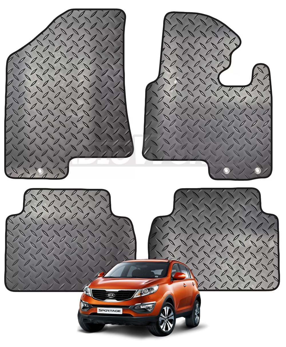 Carsio Rubber 4 Piece Car Mat Set For Kia Sportage 2010 to 2016 with [3 Round Clips] Tailored Fit Floor Mat Complete Accessory Black Custom Fitted - All Weather & Heavy Duty, Anti-Slip Backing