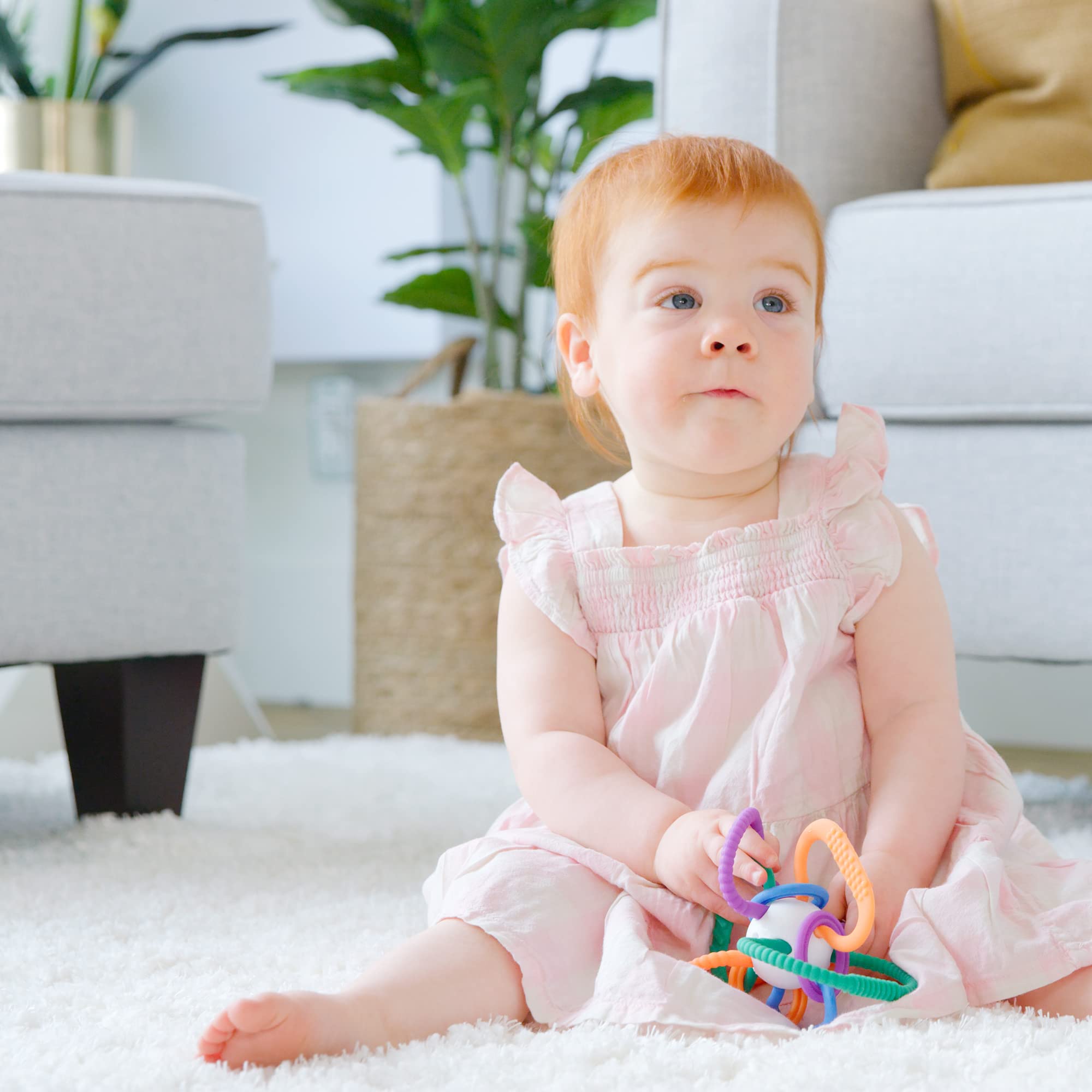 Quark Thiingy Baby Teething Toy - Sensory Toy with BPA-Free Silicone Rings & Baby Rattle - High Temperature Sterilization & Dishwasher Safe - for Newborns, 0-12 Months - Baby Teething Relief Chew Toy