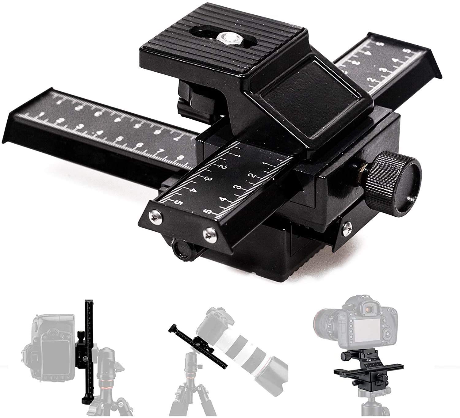 4 Way Macro Focusing Rail Slider for Close-up Shooting Compatible with Canon Sony Pentax Nikon Olympus Samsung and other Digital Camera with 1/4" Screw Hole