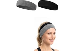 2-Pack Sweatband Headbands for Men & Women, Terry Cloth Moisture-Wicking for Tennis, Gym, and Sports Workouts