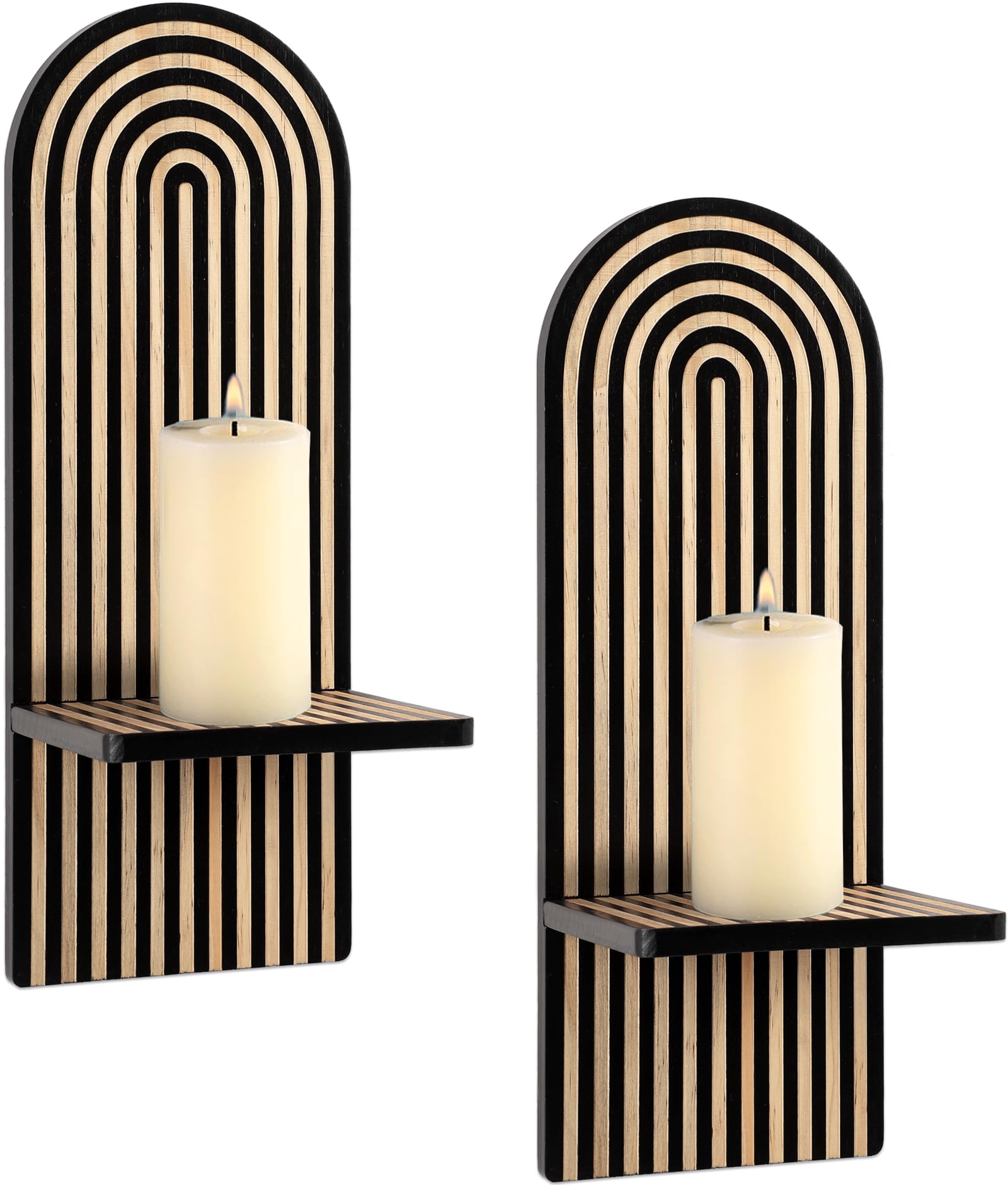 Photo 1 of SOMTO 2Pcs Black Wall Hanging Candle Sconces - Wall Mounted Wood Rainbow Boho Wall Shelves Candle Holders for Living Room Bathroom Bedroom Classroom Office Nursery Wall Decor