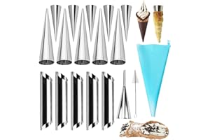 Non-stick Cream Cannoli Tubes, FantasyDay 18 Pcs Stainless Steel Baking Cones Pastry Roll Horn Croissant Mold Cannoli Shells with 1 Clean Brush - Pastry Baking Set for Christmas Cake Anniversary Party