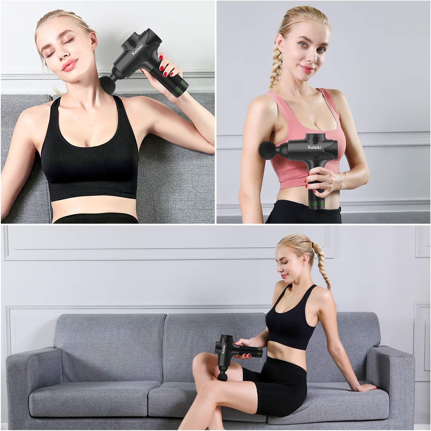 Massage Gun Back Massager - Kaiteki Deep Tissue Percussion Muscle Massager for Pain Fatigue Relief, Handheld Electric Body Massager Sports Drill Portable Super Quiet Brushless Motor (Black): Health & Personal Care