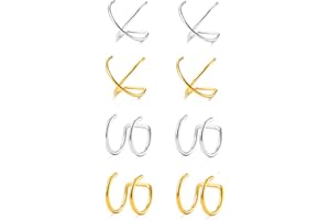 Tornito 4-10 Pairs Stainless Steel Ear Cuff Helix Cartilage Clip On Wrap Earrings Fake Nose Ring Non-Piercing Adjustable