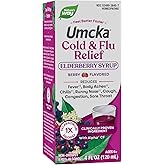 Nature's Way Umcka Cold & Flu Relief Elderberry Syrup, Non-Drowsy Homeopathic Cold and Flu* Relief for Sore Throat, Cough, Congestion, Fever*, Body Aches*, Berry Flavored, 4 Fl Oz (Packaging May Vary)