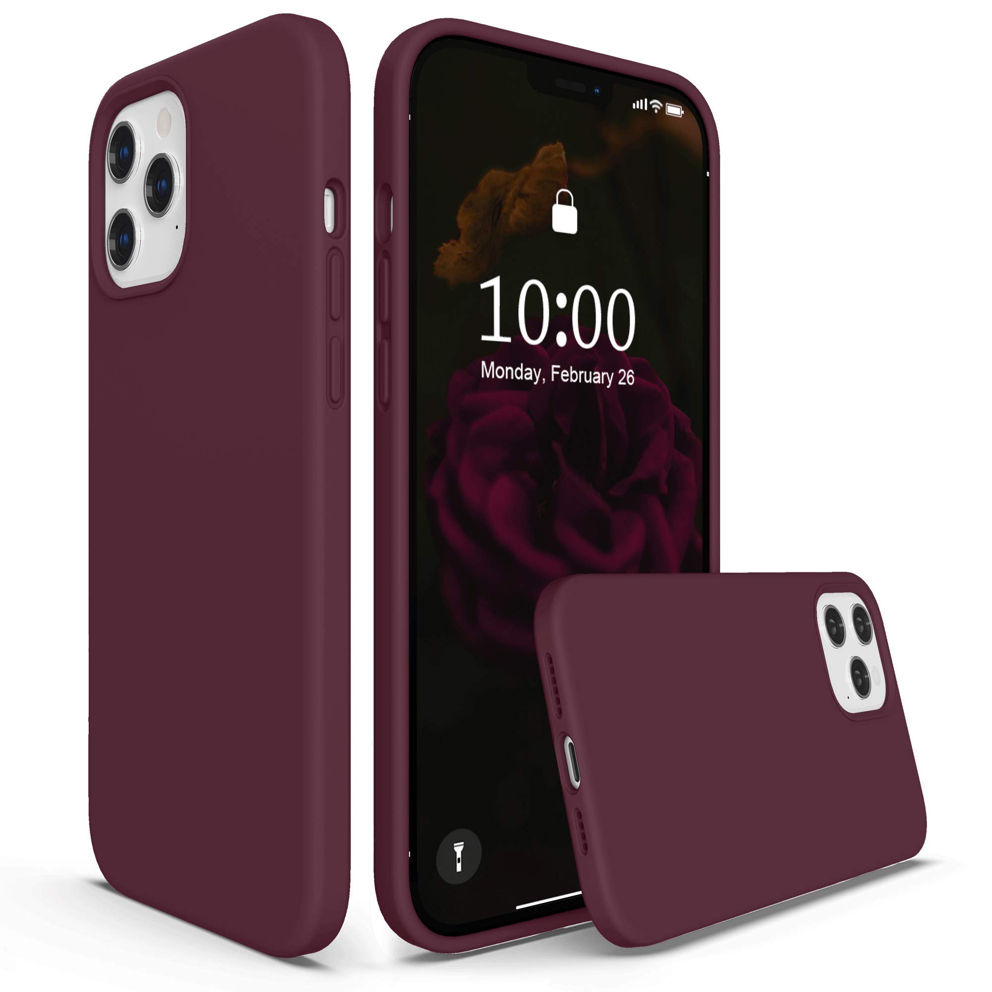 SURPHY Liquid Silicone Case for iPhone 12 Pro Max Case, Gel Rubber Full Body Thickened Design Shockproof Phone Case with Microfiber Lining for iPhone 12 Pro Max 6.7 Inches 2020 (Plum)