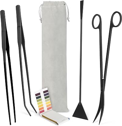 NEPTONION 6 in 1 Aquascaping Tool Kit with PH Tester Black Steel