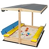 RUNSHED Kids Wooden Sandbox with Lid, Toddlers Sand