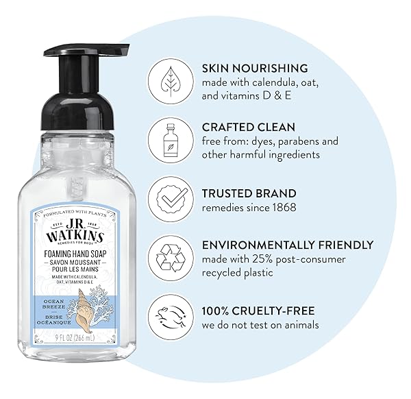 J.R. WATKINS 20632 FOAM HAND SOAP, OCEAN BREEZE SCENT, 9 OZ