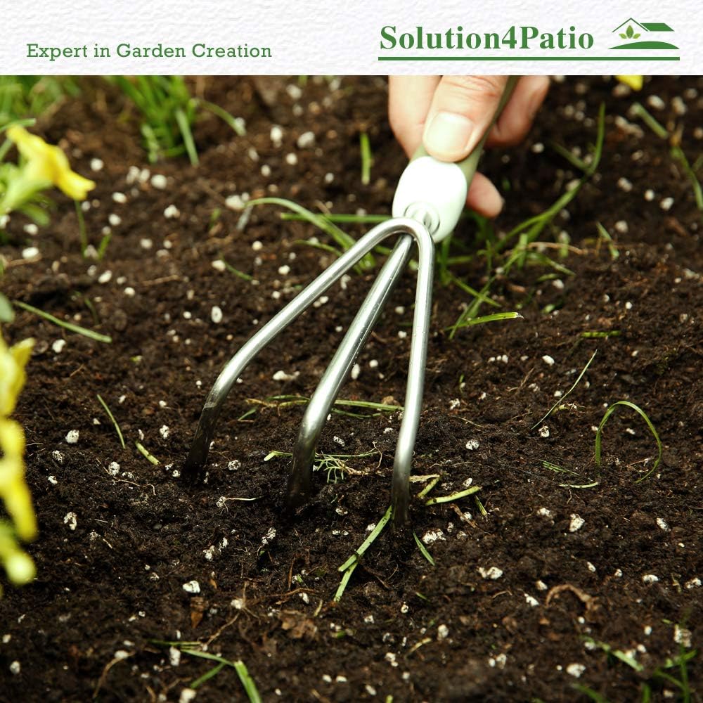 Homes Garden Bend-Proof Small Hand Cultivator 10.25" L x 3.5" W Stainless Steel Garden Hand Rake Tool 3 Claws PP & TPR Ergonomic Soft Handle Grip Non-Slip #G-2007-US : Garden & Outdoor