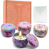 Scented Candles Gift Set for Women Soy Candles 4 Pack Natural Aromatherapy with Dried Flowers in Reusable Tins Relaxation Gift for Birthday Mother's Day Valentine's Day Christmas New Home