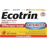 Ecotrin Regular Strength Aspirin, (NSAID) Pain Reliever, 325mg, 300 Count | Regular Strength Aspirin, Safety Coated Tablets, Arthritis Pain Relief, Also for Headache &amp; Toothache