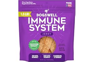 DOGSWELL Immunity & Defense, Flaxseed Oil, Turmeric, Vitamin E & A, Healthy Aging, Chicken Jerky 24 oz (842197)