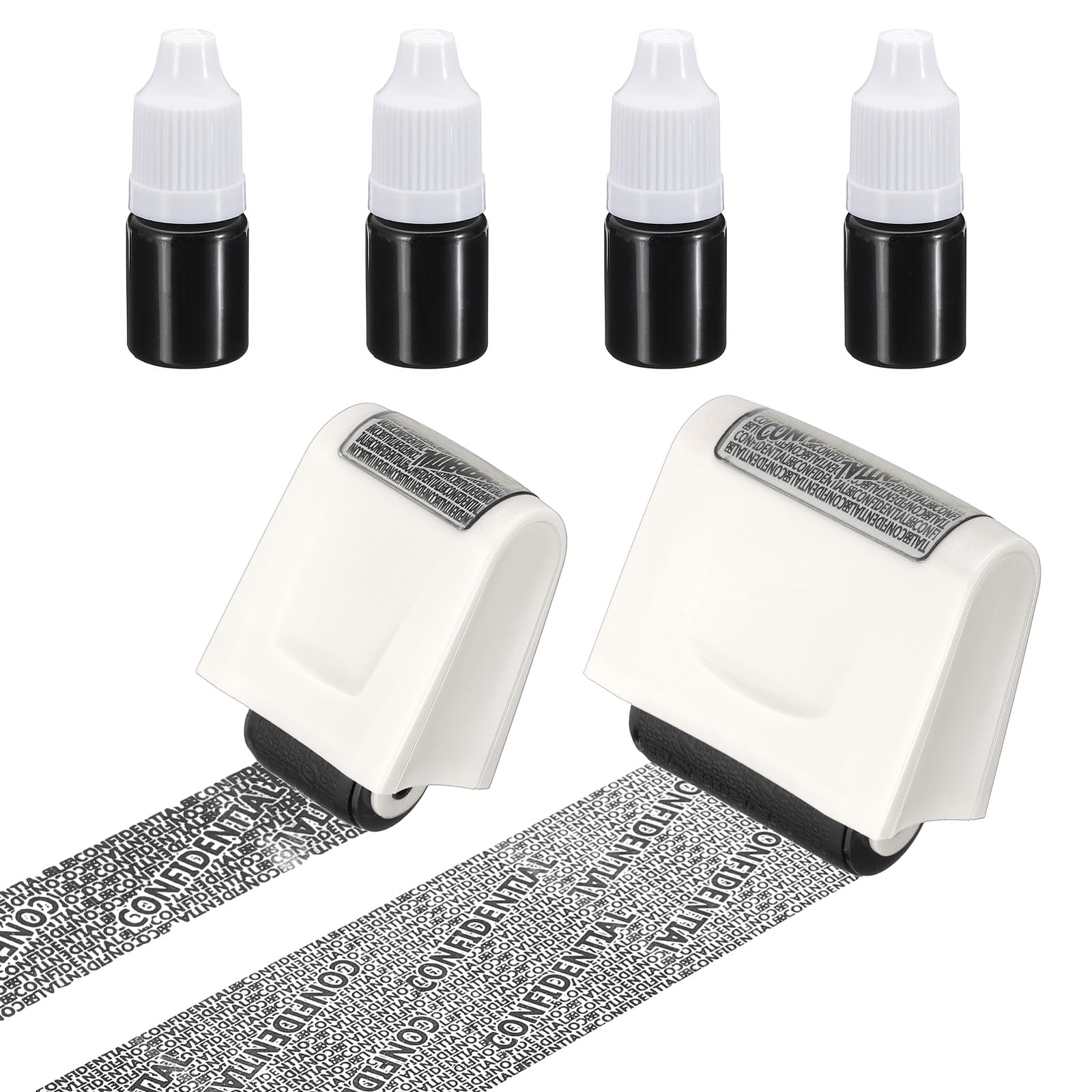 PATIKIL Identity Theft Protection Roller Stamp, 2Pcs 0.7/1.7" Confidential Roller Stamp Privacy ID Police Stamp Roller for Security ID Address with 4Pcs Refills, White