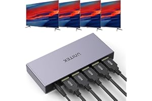 Unitek HDMI Splitter 4-Port 1 in 4 Out 4K TV/Video Splitter & Duplicator Supports 1 Computer to 4 Monitors HDCP 1.4 LED Plug & Play Mirror for Fire Stick, PS5, Xbox (Not Extend)
