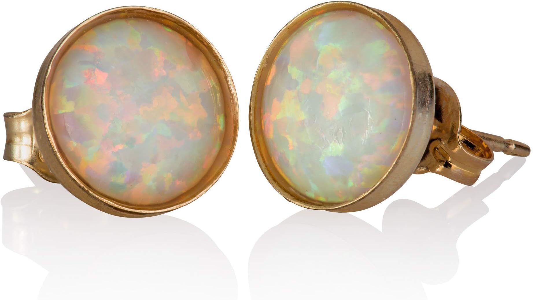 AVNISWhite Opal Stud Earrings 8mm Handmade Gold Filled Post Dainty Earrings for women