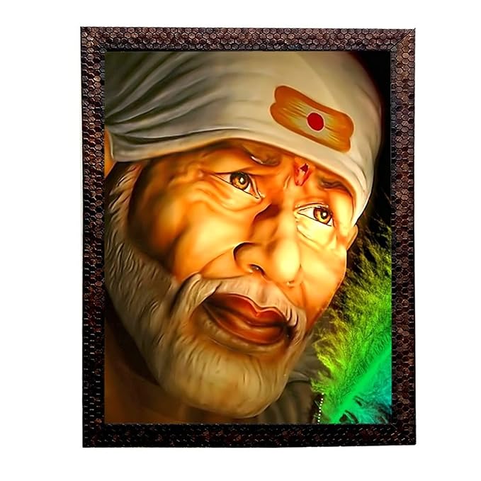 Lord Sai Baba Wooden Photo Frame Wall hanging and Pooja room (10 x 8