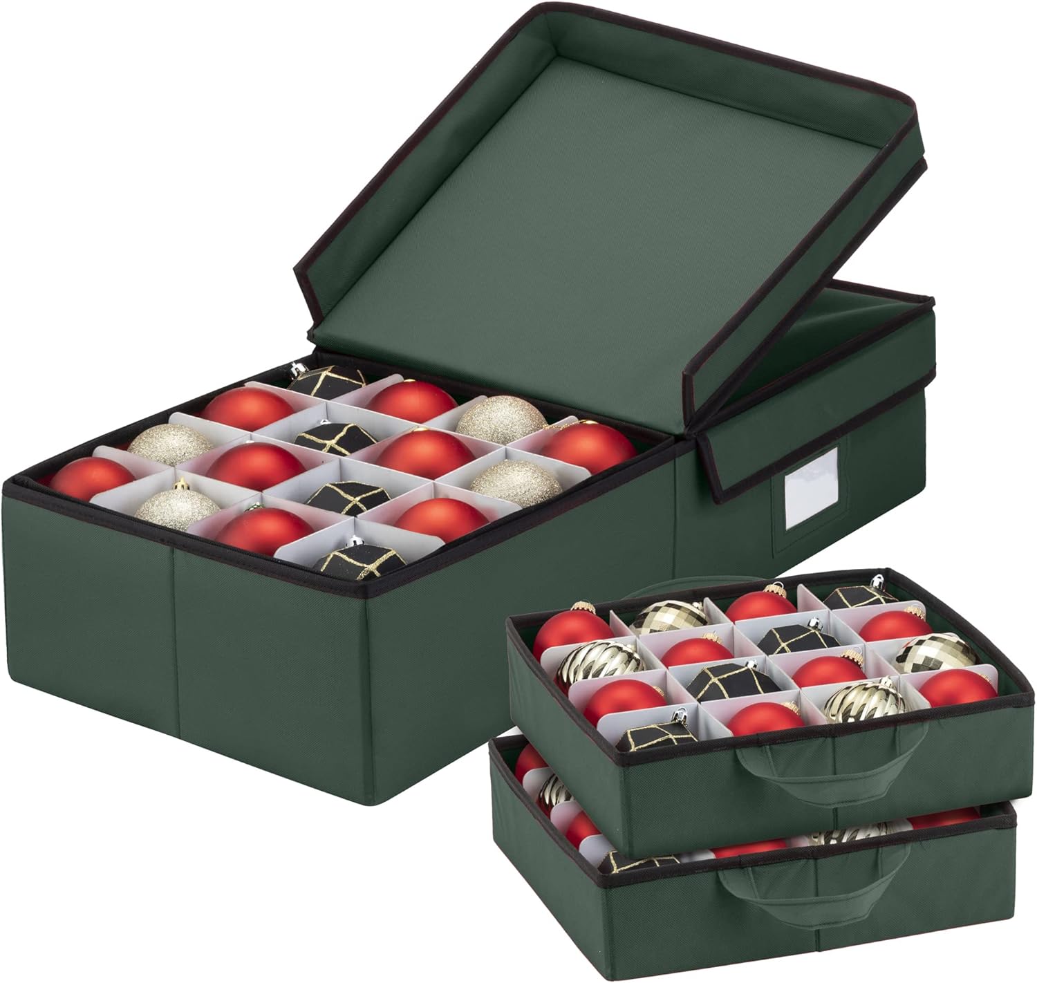 Holiday Décor Storage - ZOBER Christmas Ornament Storage Box - Stores 64 Ornaments W/Dividers - 600D Oxford Fabric Christmas Ornament Storage Containers - 3 Inch Cube Compartments - Green