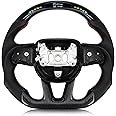 VOONKE Real Carbon Fiber Steering Wheel For Dodge Charger/Challenger/Durango/Jeep Grand Cherokee/SXT/GT/RT/SRT/Heallcat D-shaped LED Shift Indicator Nappa Perforated Leather Flat-bottom Steering Wheel