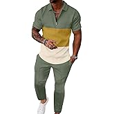 UOUA Mens Sweat Suits Set Tracksuit 2 Piece Outfits Short Sleeve Casual Sweatshirt & Loose Jogging Pants