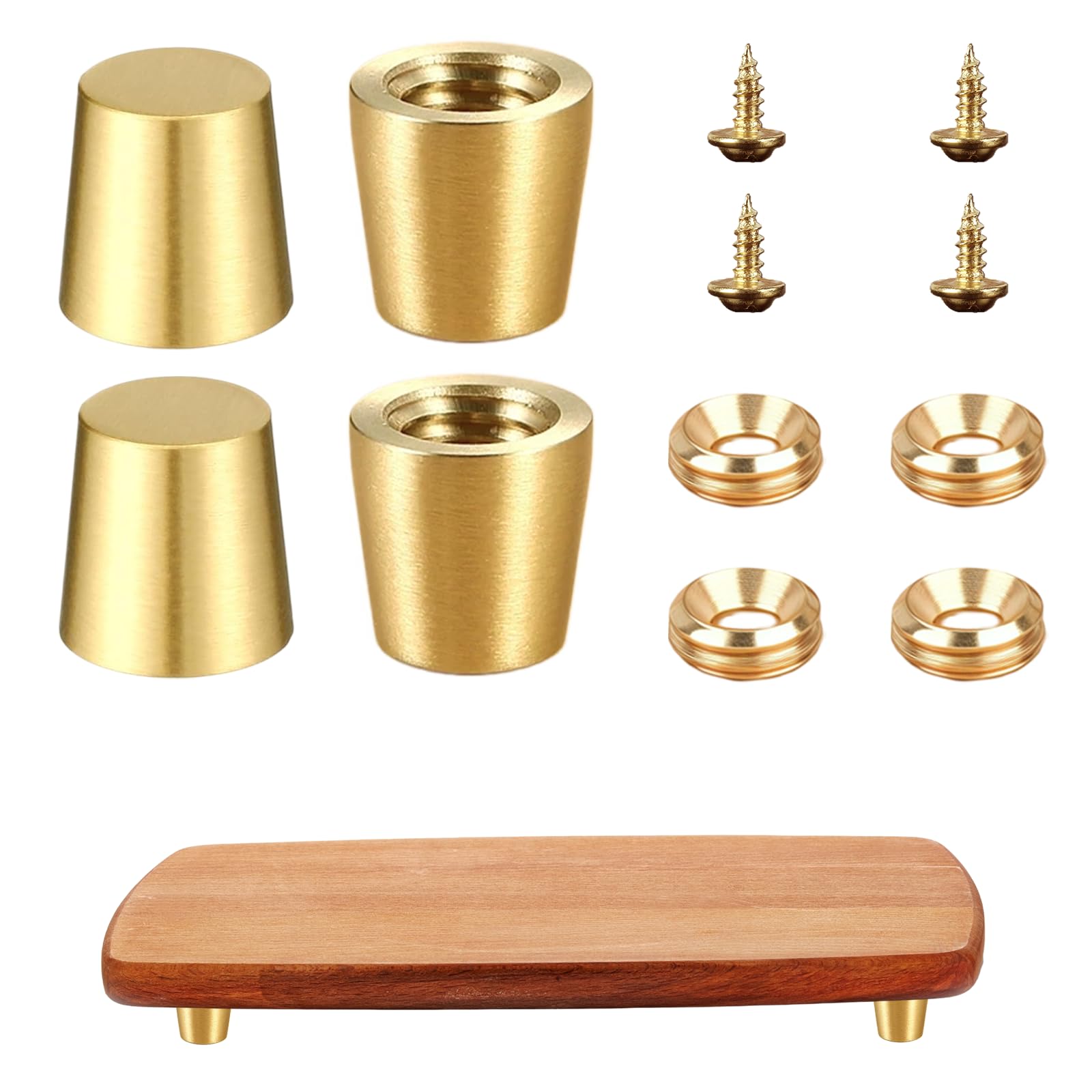 Singring 4PCS Brass Wood Cutting Board Feet Jewelry Box Feet Walnut Wood Board Feet Display Tray Riser Feet with Screws and Washers for Kitchen Appliances and Multiple Furniture (15mm/0.59inch)
