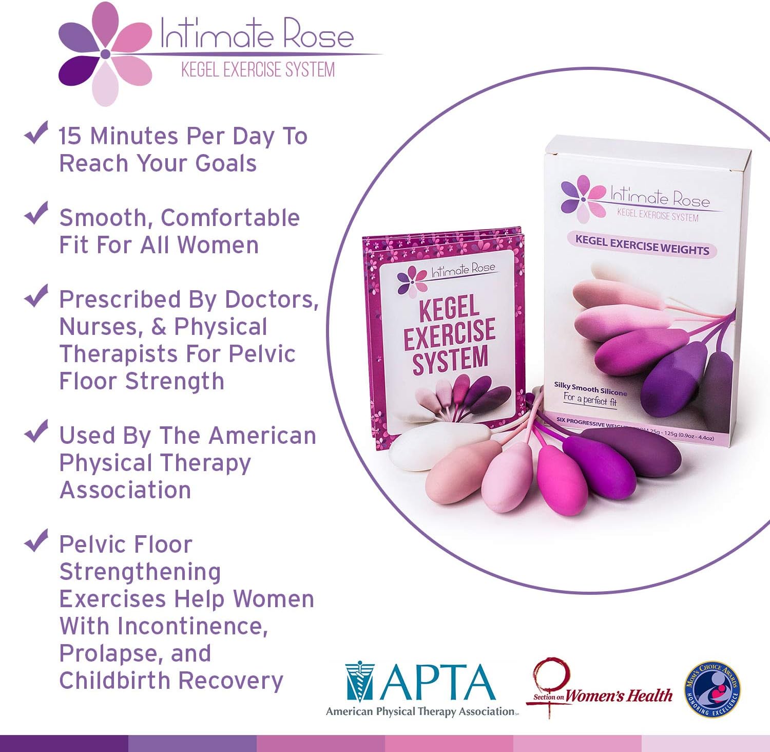 Intimate Rose Kegel Exercise Weights - Doctor Recommended Pelvic Floor Exercises - Set of 6 Premium Silicone Kegel Balls for Tightening & Control with Training Kit for Women: Beginners & Advanced: Health & Personal Care