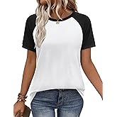 WIHOLL Womens Summer Tops Color Block Short Sleeve Raglan Shirts Spring Fashion Clothes Vacation Outfits