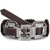 TRIWORKS Women Western Concho Leather Belt Cowgirl Boho Belt Chunky for Dresses Concert Festival