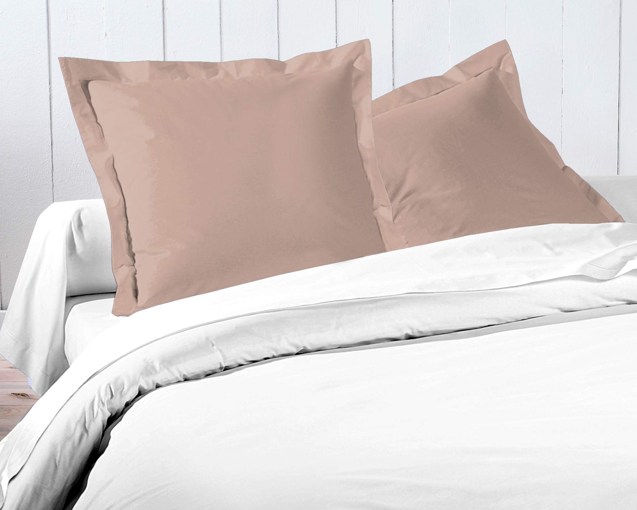Home Linge Passion Ruffled Flat Cotton 57 Thread Count Pillowcases 25x25 Inch (2 Pack) Dusky Pink, Rose, 63x63 cm