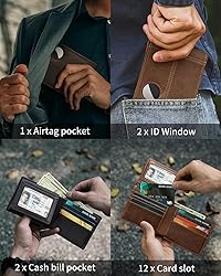Mens Wallet With AirTag Holder, Bifold Leather RFID