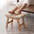 Foot Stool,Ottoman,Bamboo Small Sofa Foot Rest Under Desk,Extra Seating for Living Room, Bedroom and Kitchen (Natural Stool Legs - Beige Surface)