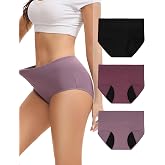 INNERSY Period Underwear for Women Leakproof High Waisted Menstrual Cotton Panties 3 Pack