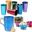 RETRO ALUMINUM TUMBLERS NON BREAKABLE CUPS SET OF 6