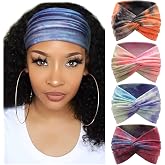 AQOKKA Extra Wide Turban Headbands for Women No Slip Boho Elastic Hairband | 4 Pack Large Wide Headbands for Women Vintage Head Hair Scarf African Head Wraps Knotted Cute Hair Accessories for Women