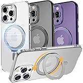 MAGIC JOHN Magnetic Case for iPhone 14 Pro Phone Case [Compatible with Magsafe] [with 360° Rotatable Magnetic Mental Stand][Military Grade Shockproof][Anti Yellowing] Matte Back Soft Edge,Clear