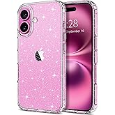 Hython for iPhone 16 Plus Case Glitter, Clear Glitter Sparkly Shiny Bling Sparkle Cute Cover, Anti-Scratch Soft TPU Thin Slim Fit Shockproof Protective Phone Cases for Women Girls, Clear Glitter