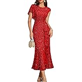 DRESSTELLS Christmas Holiday Party Dresses for Women, Sparkly Formal Wedding Guest Cocktail Long Evening Gown Gala Prom Long Bridesmaid Mother of Bride Winter Dress Red L