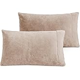 Velvet Queen Pillowcases Standard Size of 2 Pack, Ultra Soft Breathable Pillow Cases with Flap Closure for Bed, Luxury Fuzzy Warm Flannel Velvet Pillow Covers, No Insert (Queen 20x30, Taupe)