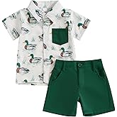 Gaono Hunting Baby Boy Clothes Mallard Duck Short Sleeve Button Down Shirt Shorts Set Toddler Summer Dress Outfits